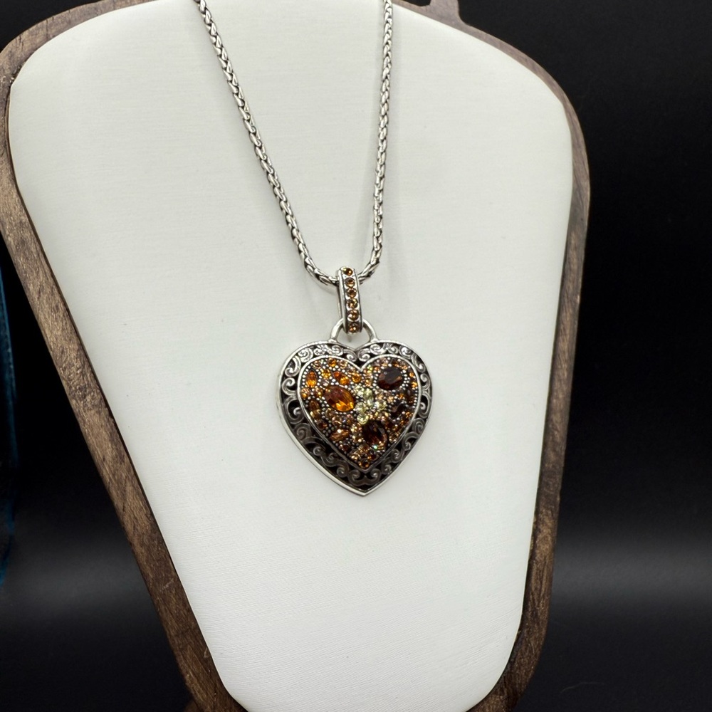 SOLD Brighton Crystal Voyage Silver Multi-colored Crystal Heart Pendant Necklace